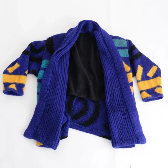Vintage Handmade Purple Blue & Yellow  Knit with Liner Open Cardigan - Picture 12 of 12